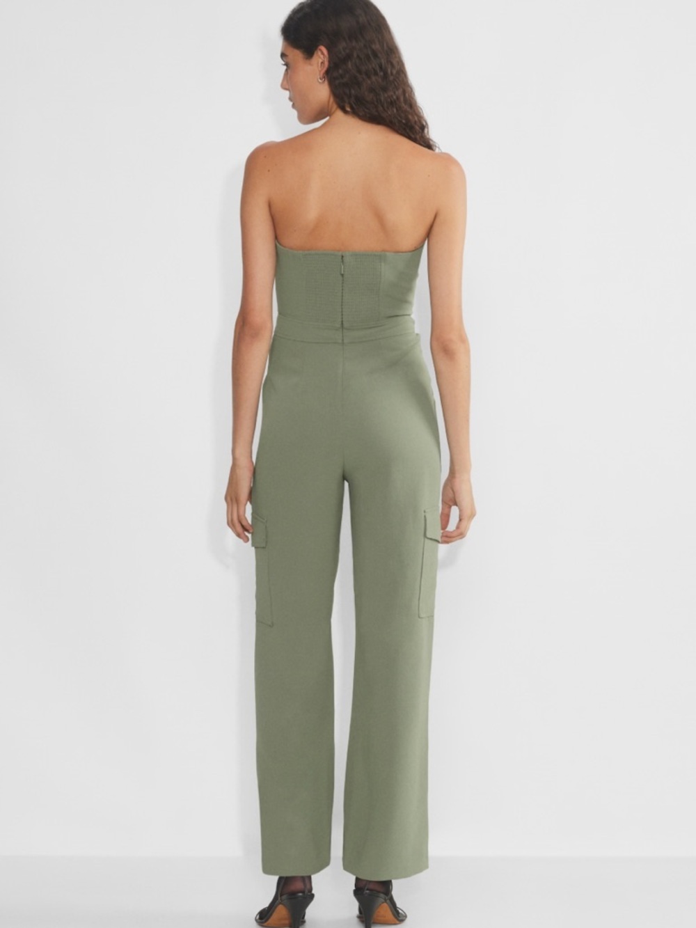 Aritzia CORDIAL CREPETTE Strapless Olive Jumpsuit - Picture 4 of 5